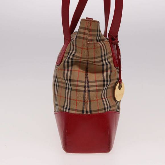 Burberrys Nova Check Tote Bag Canvas Beige Red Auth 78424 - Picture 3 of 16